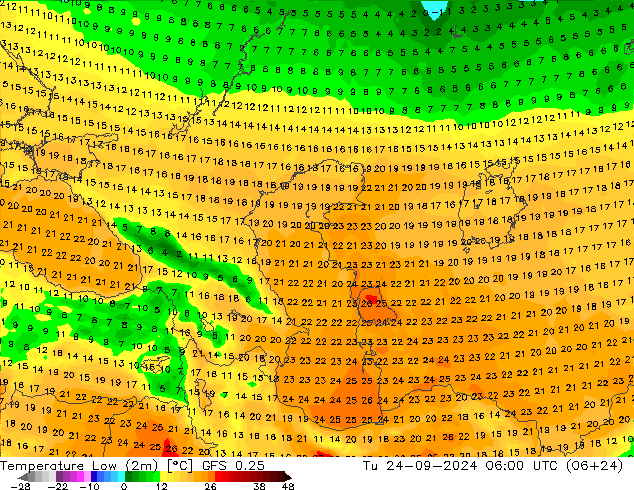 Temp. minima (2m) GFS 0.25 mar 24.09.2024 06 UTC