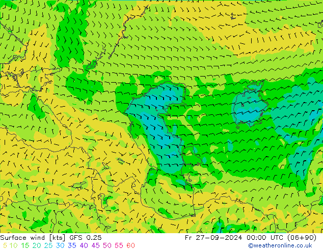 ветер 10 m GFS 0.25 пт 27.09.2024 00 UTC