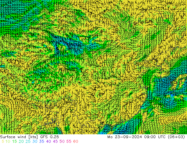 Bodenwind GFS 0.25 Mo 23.09.2024 09 UTC