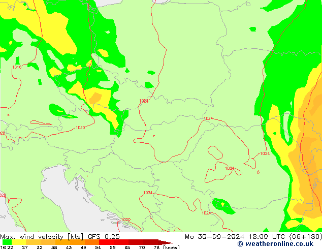 Max. wind velocity GFS 0.25 lun 30.09.2024 18 UTC