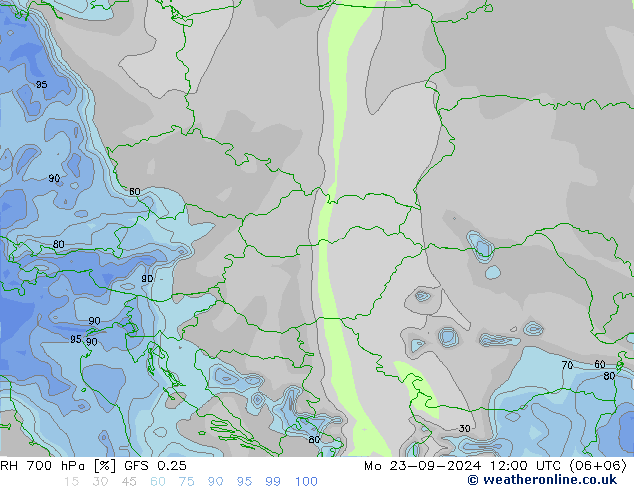 RH 700 hPa GFS 0.25 Seg 23.09.2024 12 UTC