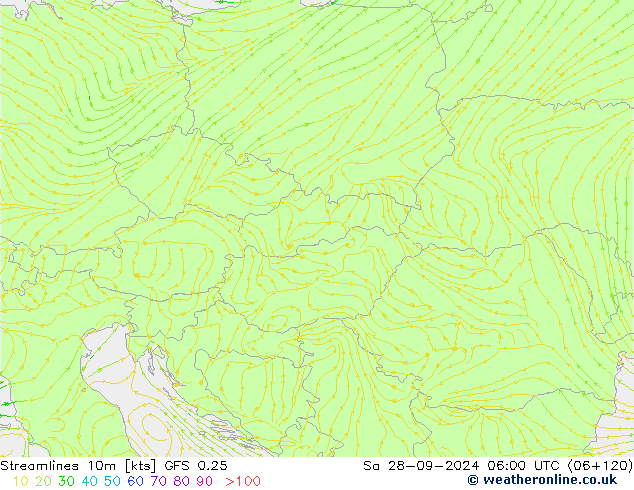 Streamlines 10m GFS 0.25 Sa 28.09.2024 06 UTC