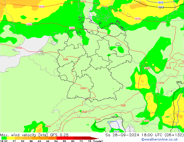 Max. wind velocity GFS 0.25 sam 28.09.2024 18 UTC