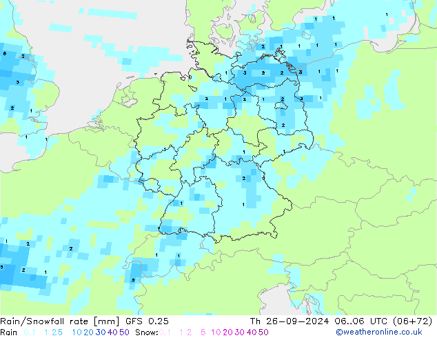 Rain/Snowfall rate GFS 0.25 чт 26.09.2024 06 UTC