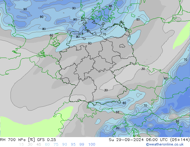 Humidité rel. 700 hPa GFS 0.25 dim 29.09.2024 06 UTC