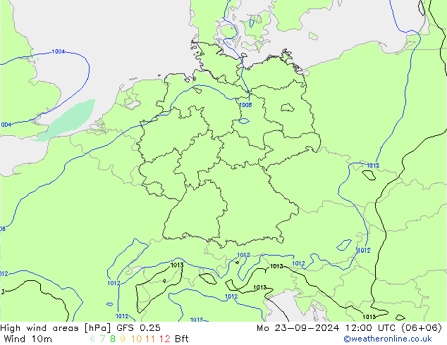 High wind areas GFS 0.25 lun 23.09.2024 12 UTC