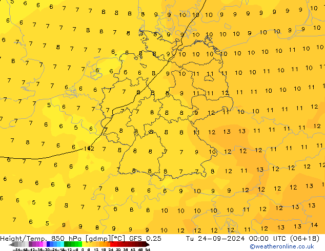 Z500/Rain (+SLP)/Z850 GFS 0.25 Út 24.09.2024 00 UTC