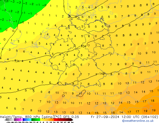 Z500/Yağmur (+YB)/Z850 GFS 0.25 Cu 27.09.2024 12 UTC