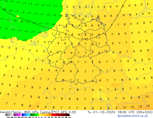 Z500/Rain (+SLP)/Z850 GFS 0.25 mar 01.10.2024 18 UTC