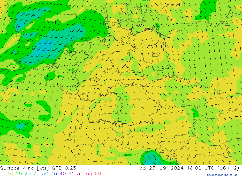 Surface wind GFS 0.25 Mo 23.09.2024 18 UTC