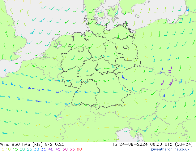 Vent 850 hPa GFS 0.25 mar 24.09.2024 06 UTC