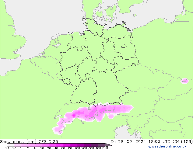 Snow accu. GFS 0.25 dim 29.09.2024 18 UTC