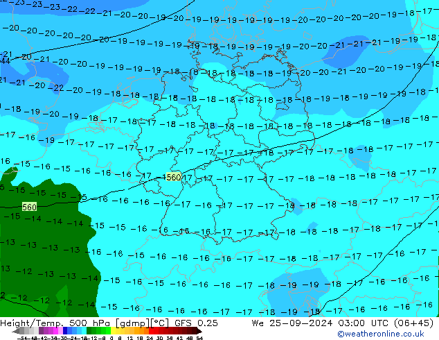 Z500/Rain (+SLP)/Z850 GFS 0.25 We 25.09.2024 03 UTC