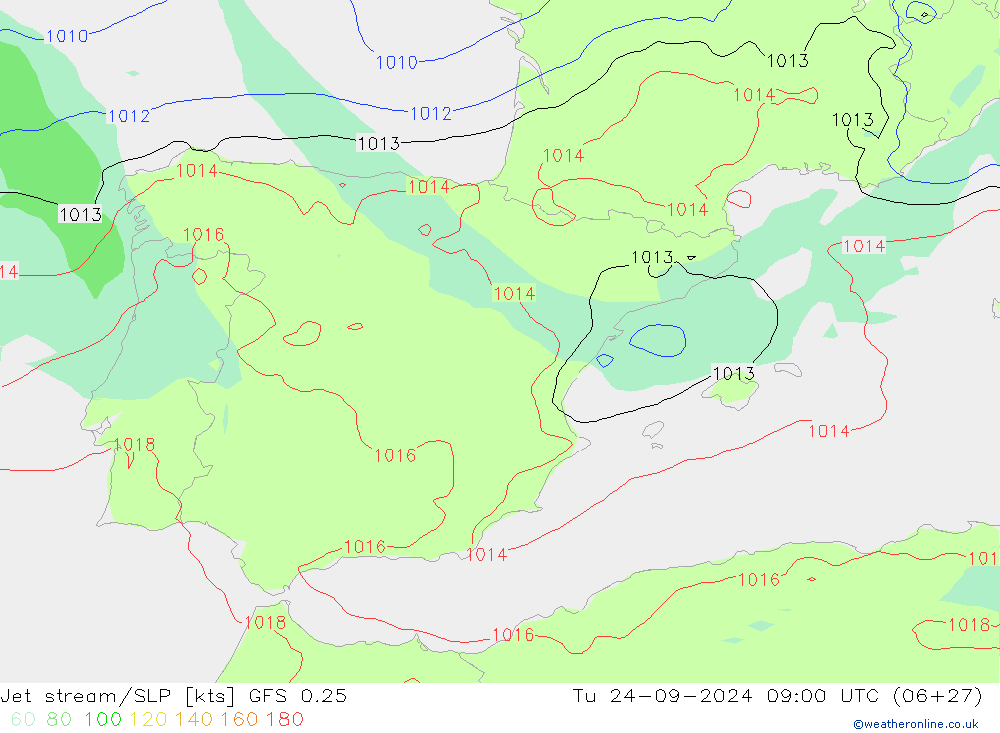 Jet stream/SLP GFS 0.25 Tu 24.09.2024 09 UTC