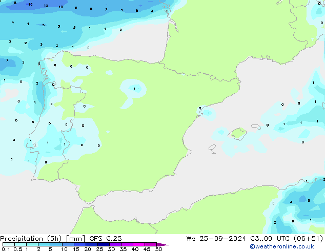 Z500/Rain (+SLP)/Z850 GFS 0.25 We 25.09.2024 09 UTC