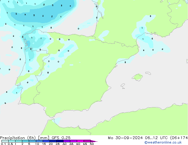 Z500/Rain (+SLP)/Z850 GFS 0.25  30.09.2024 12 UTC