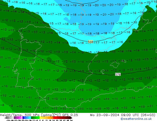 Z500/Rain (+SLP)/Z850 GFS 0.25 пн 23.09.2024 09 UTC