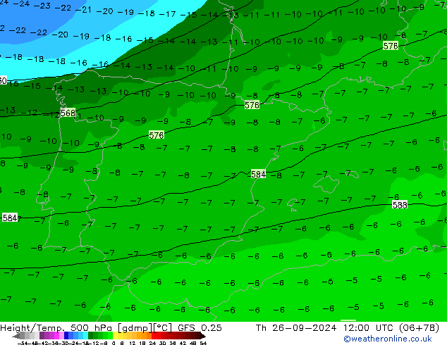 Z500/Yağmur (+YB)/Z850 GFS 0.25 Per 26.09.2024 12 UTC