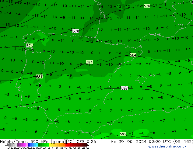 Z500/Rain (+SLP)/Z850 GFS 0.25 pon. 30.09.2024 00 UTC