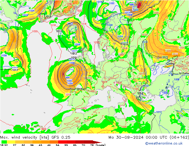 Max. wind velocity GFS 0.25 lun 30.09.2024 00 UTC