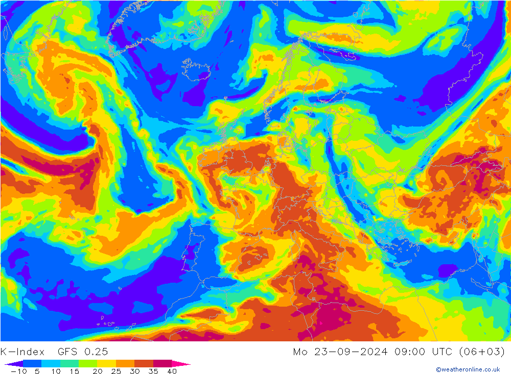 K-Index GFS 0.25 pon. 23.09.2024 09 UTC