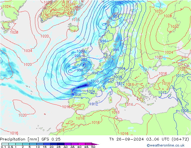 Precipitation GFS 0.25 Th 26.09.2024 06 UTC