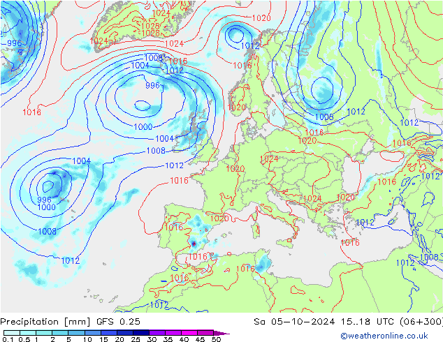 Niederschlag GFS 0.25 Sa 05.10.2024 18 UTC