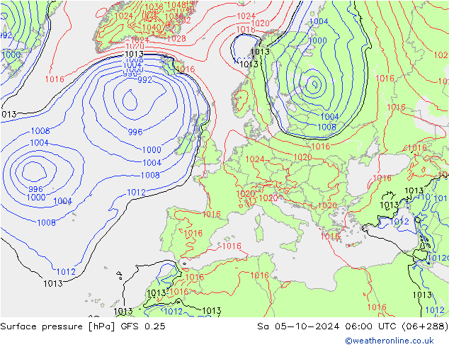 Pressione al suolo GFS 0.25 sab 05.10.2024 06 UTC