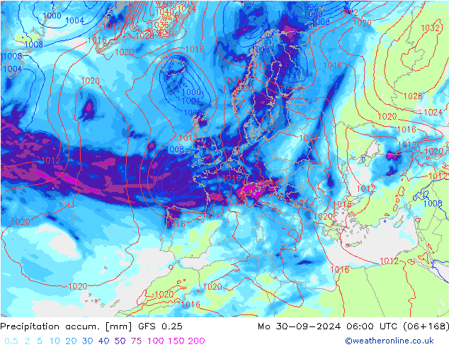 Précipitation accum. GFS 0.25 lun 30.09.2024 06 UTC