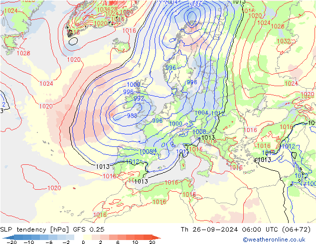 Tendenza di Pressione GFS 0.25 gio 26.09.2024 06 UTC