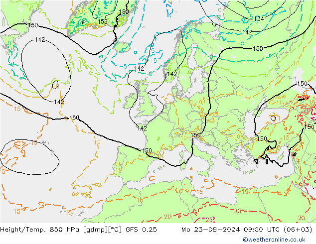 Z500/Yağmur (+YB)/Z850 GFS 0.25 Pzt 23.09.2024 09 UTC