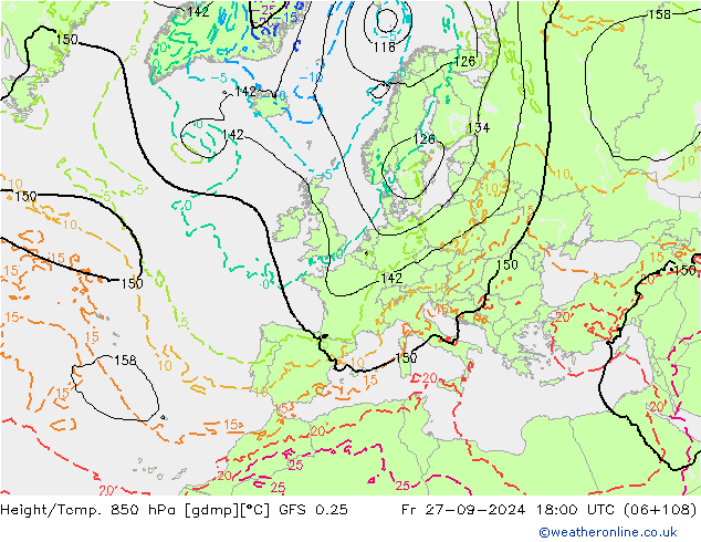 Z500/Rain (+SLP)/Z850 GFS 0.25 ven 27.09.2024 18 UTC