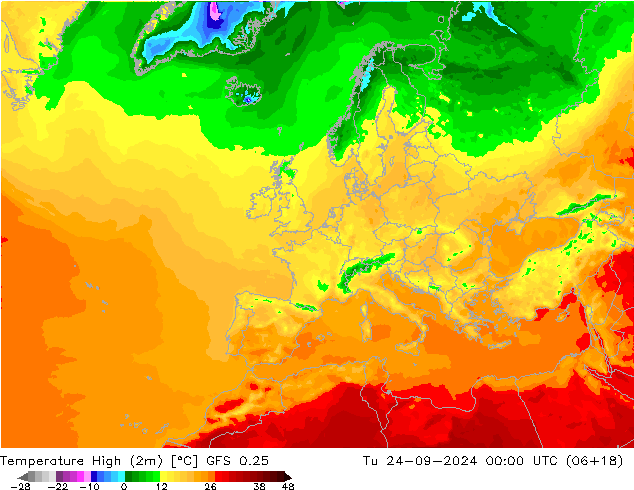 Темпер. макс 2т GFS 0.25 вт 24.09.2024 00 UTC