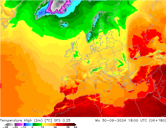 Temperature High (2m) GFS 0.25 Mo 30.09.2024 18 UTC