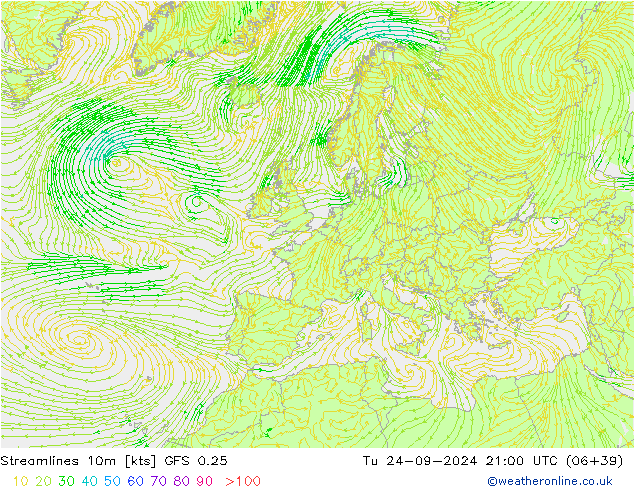 Linea di flusso 10m GFS 0.25 mar 24.09.2024 21 UTC