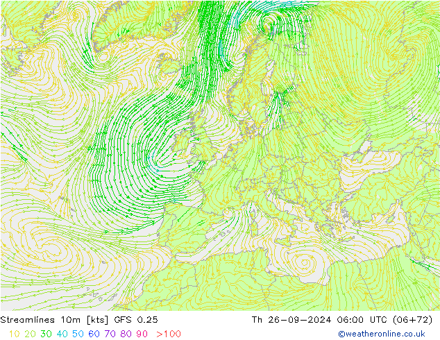 ветер 10m GFS 0.25 чт 26.09.2024 06 UTC