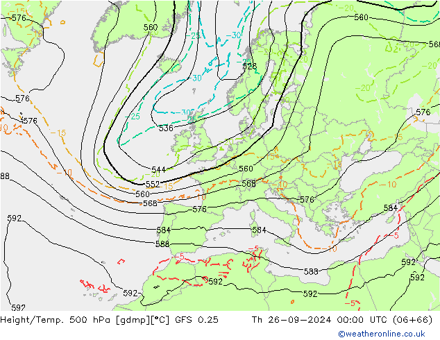 Z500/Rain (+SLP)/Z850 GFS 0.25 jeu 26.09.2024 00 UTC