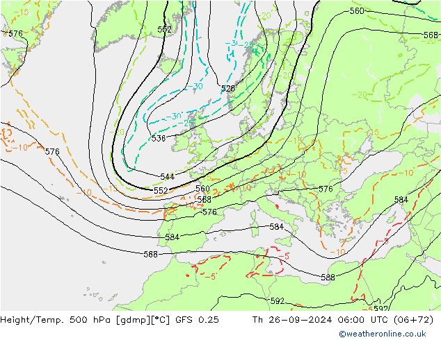 Z500/Rain (+SLP)/Z850 GFS 0.25 Th 26.09.2024 06 UTC