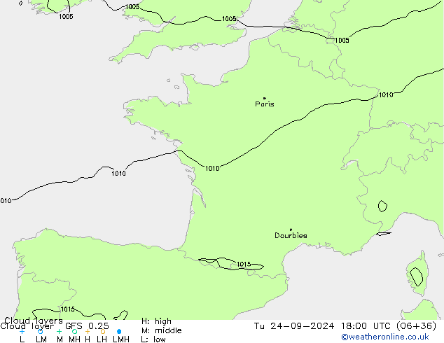 Cloud layer GFS 0.25 Tu 24.09.2024 18 UTC