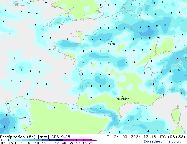 Z500/Rain (+SLP)/Z850 GFS 0.25 Di 24.09.2024 18 UTC