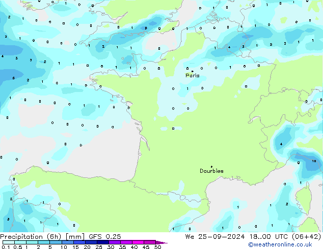 Z500/Rain (+SLP)/Z850 GFS 0.25 Mi 25.09.2024 00 UTC