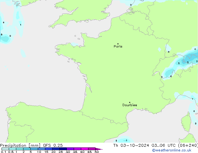 Precipitación GFS 0.25 jue 03.10.2024 06 UTC