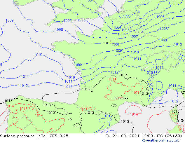 GFS 0.25: Út 24.09.2024 12 UTC