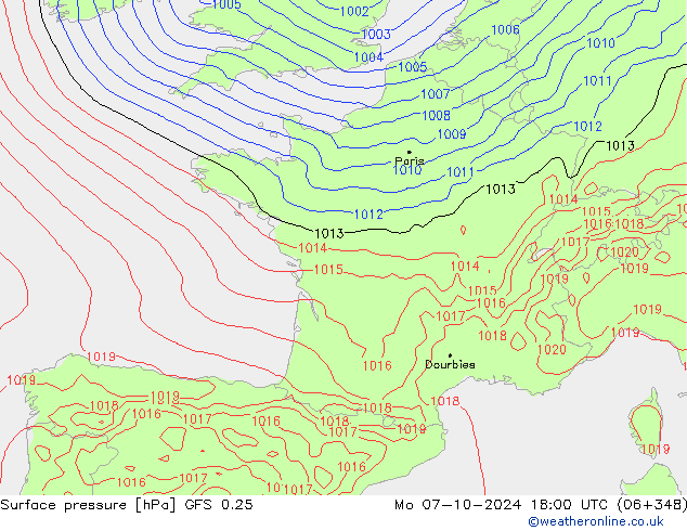 Surface pressure GFS 0.25 Mo 07.10.2024 18 UTC