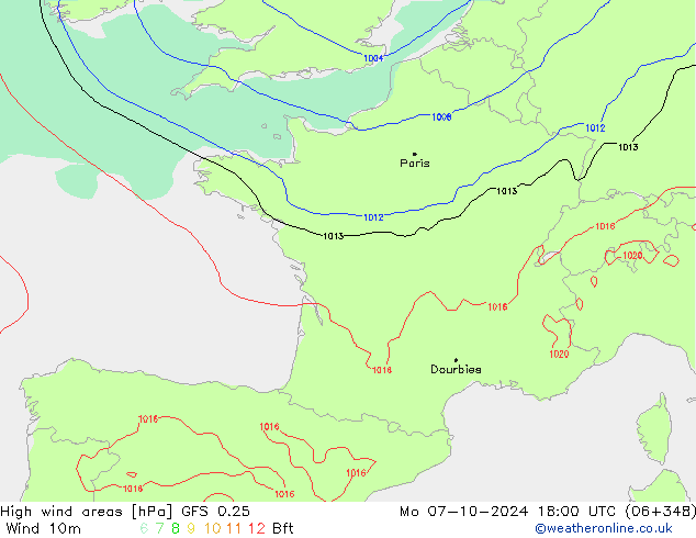High wind areas GFS 0.25 Mo 07.10.2024 18 UTC