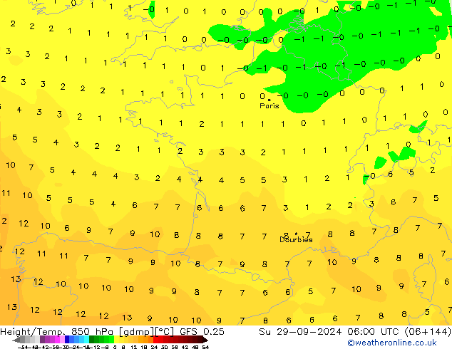 Z500/Yağmur (+YB)/Z850 GFS 0.25 Paz 29.09.2024 06 UTC