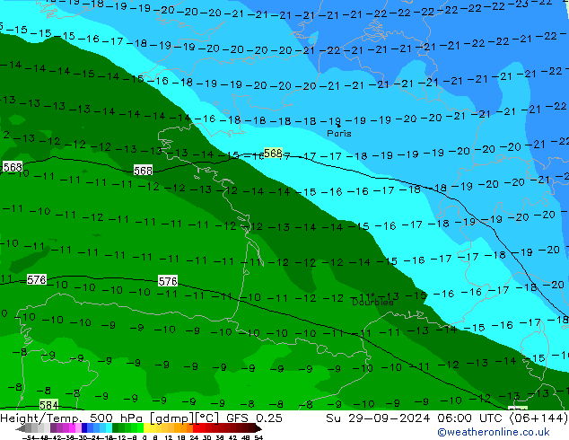 Z500/Rain (+SLP)/Z850 GFS 0.25  29.09.2024 06 UTC