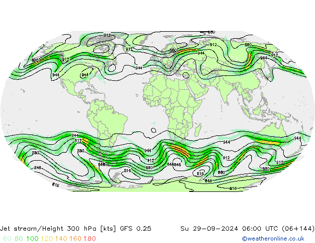 Corrente a getto GFS 0.25 dom 29.09.2024 06 UTC