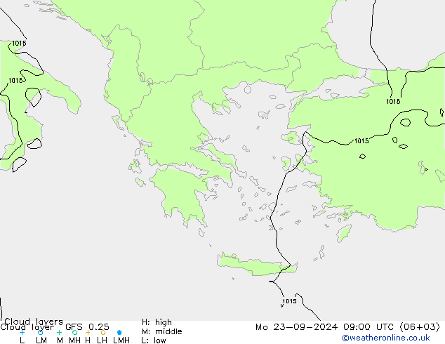 Cloud layer GFS 0.25 Mo 23.09.2024 09 UTC