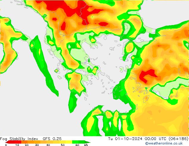 Fog Stability Index GFS 0.25 Út 01.10.2024 00 UTC